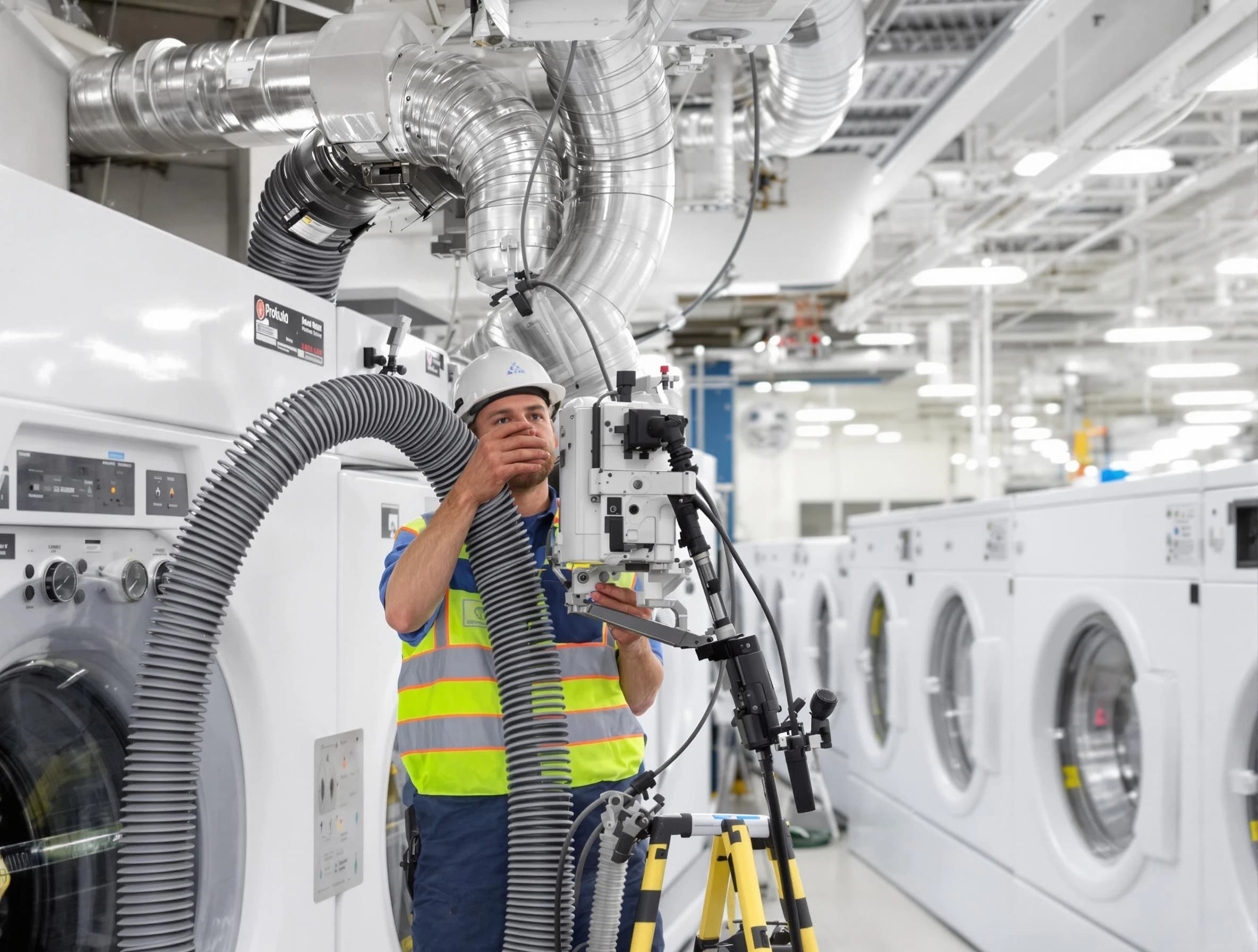 Acworth Dryer Vent Cleaning team performing commercial-grade dryer vent cleaning at a business facility in Acworth