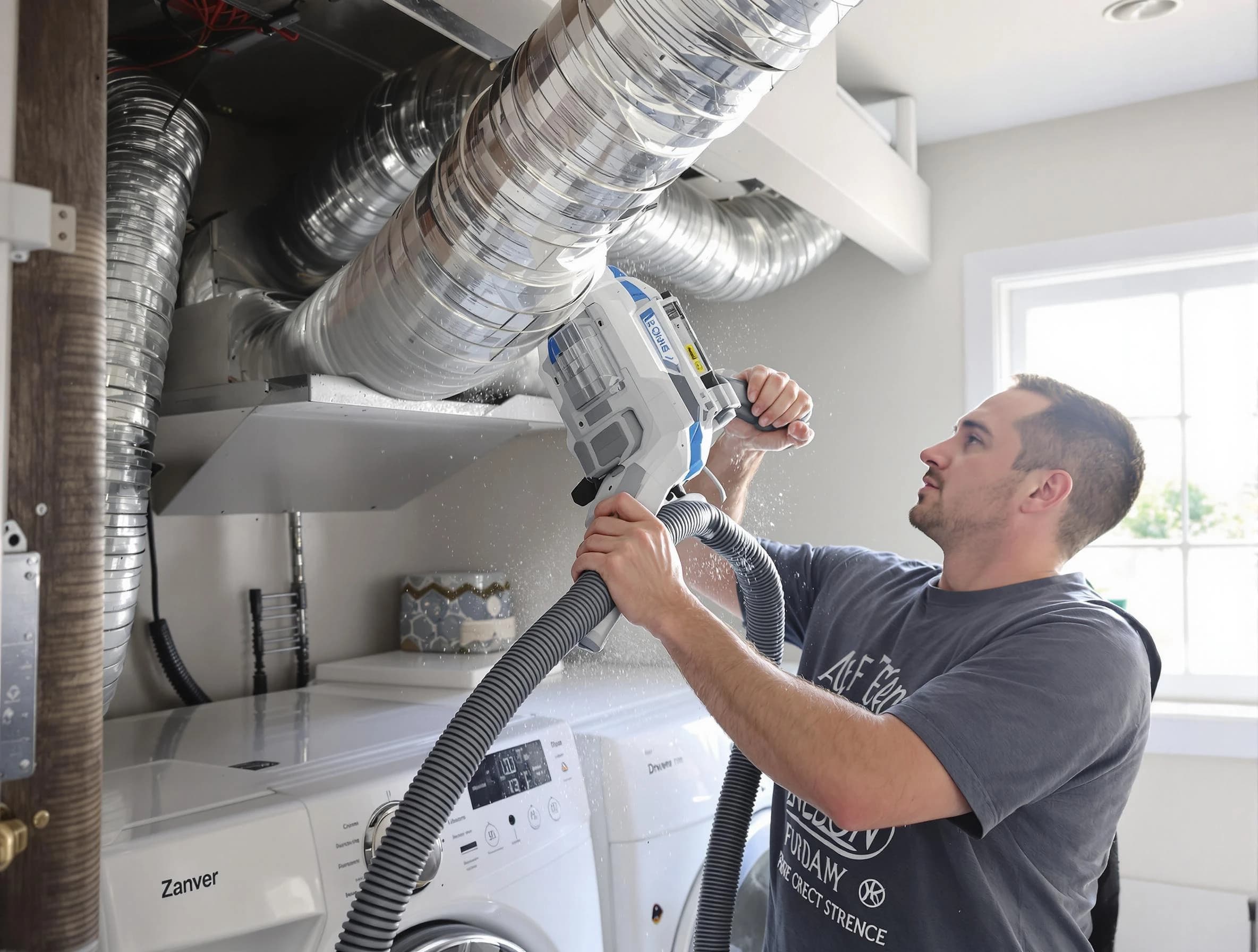 Acworth Dryer Vent Cleaning specialist cleaning deep within a dryer vent duct system in Acworth