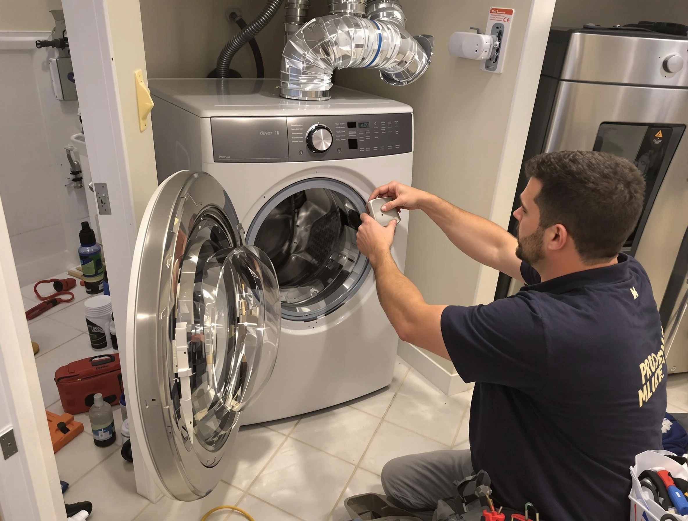 Acworth Dryer Vent Cleaning technician performing precise dryer vent hose installation in Acworth